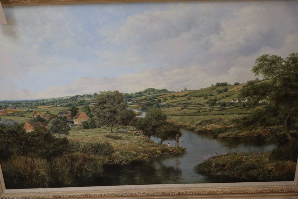 Brian Tovey (1943-), oil on canvas, Fishing on the Stour at Grimscote, signed and dated 65, 50 x 75cm